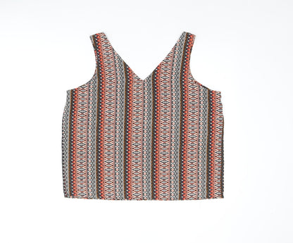 M&Co Womens Multicoloured Geometric Polyester Basic Tank Size 16 V-Neck
