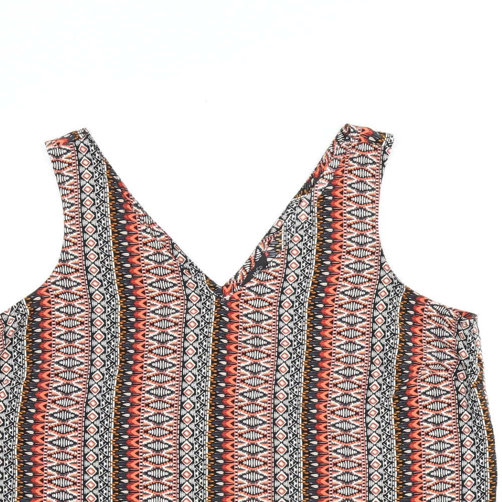 M&Co Womens Multicoloured Geometric Polyester Basic Tank Size 16 V-Neck
