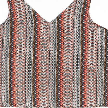 M&Co Womens Multicoloured Geometric Polyester Basic Tank Size 16 V-Neck