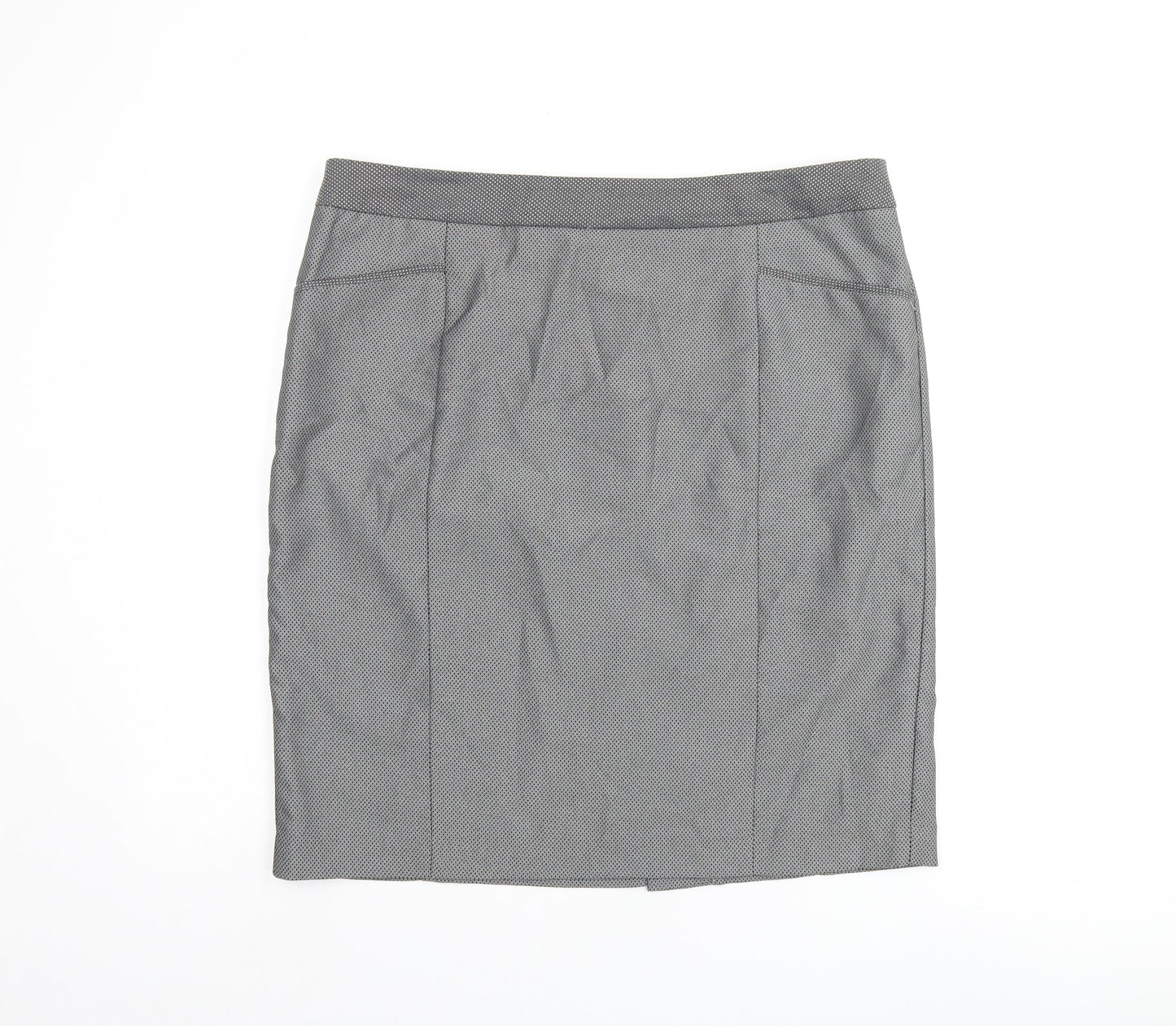 NEXT Womens Grey Geometric Polyester Straight & Pencil Skirt Size 16 Zip