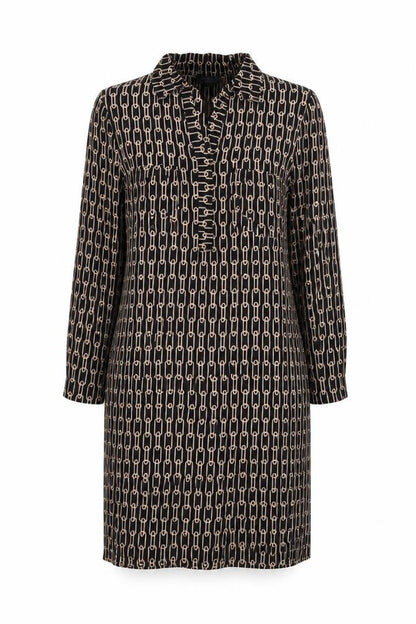 Principles Womens Black Geometric Polyester Shift Size 12 Collared Pullover - Chain detail