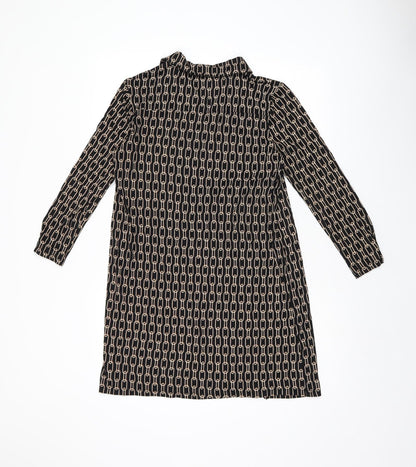 Principles Womens Black Geometric Polyester Shift Size 12 Collared Pullover - Chain detail