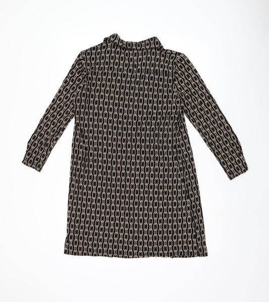Principles Womens Black Geometric Polyester Shift Size 12 Collared Pullover - Chain detail