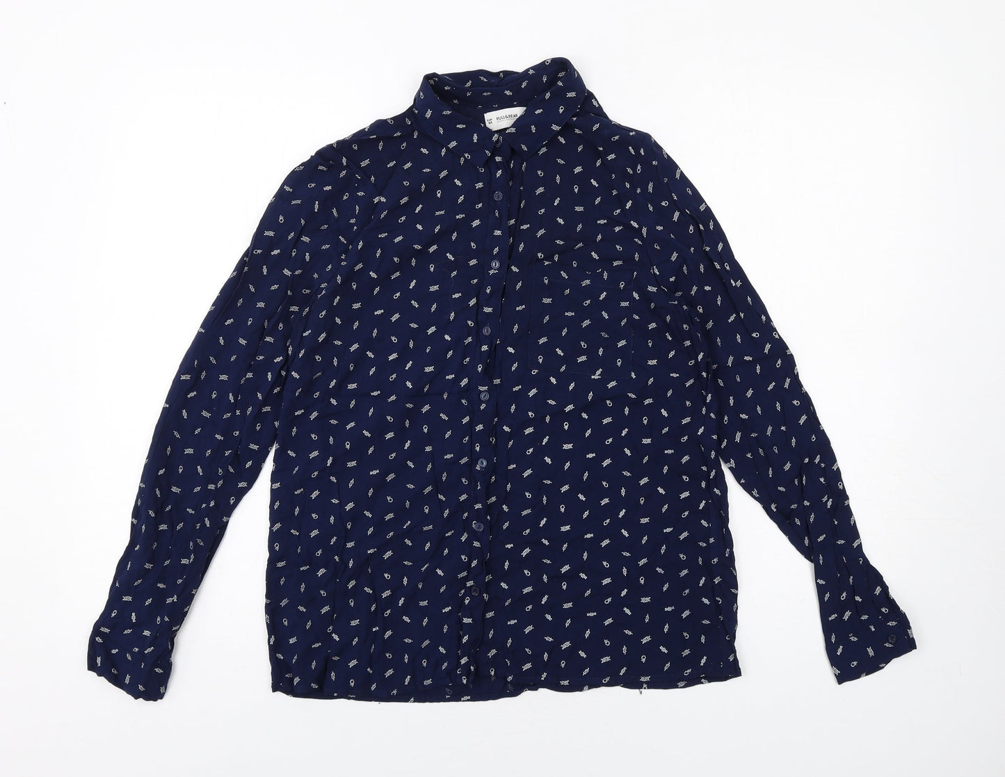 Womens UK Size M Pull&Bear Blue Basic Button-Up