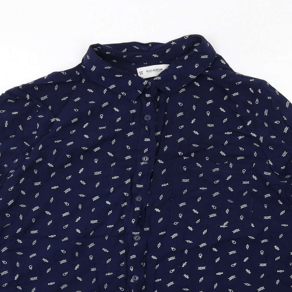 Womens UK Size M Pull&Bear Blue Basic Button-Up