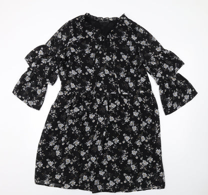 Carry Casual Womens Black Floral Polyester A-Line Size L V-Neck Pullover