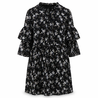 Carry Casual Womens Black Floral Polyester A-Line Size L V-Neck Pullover