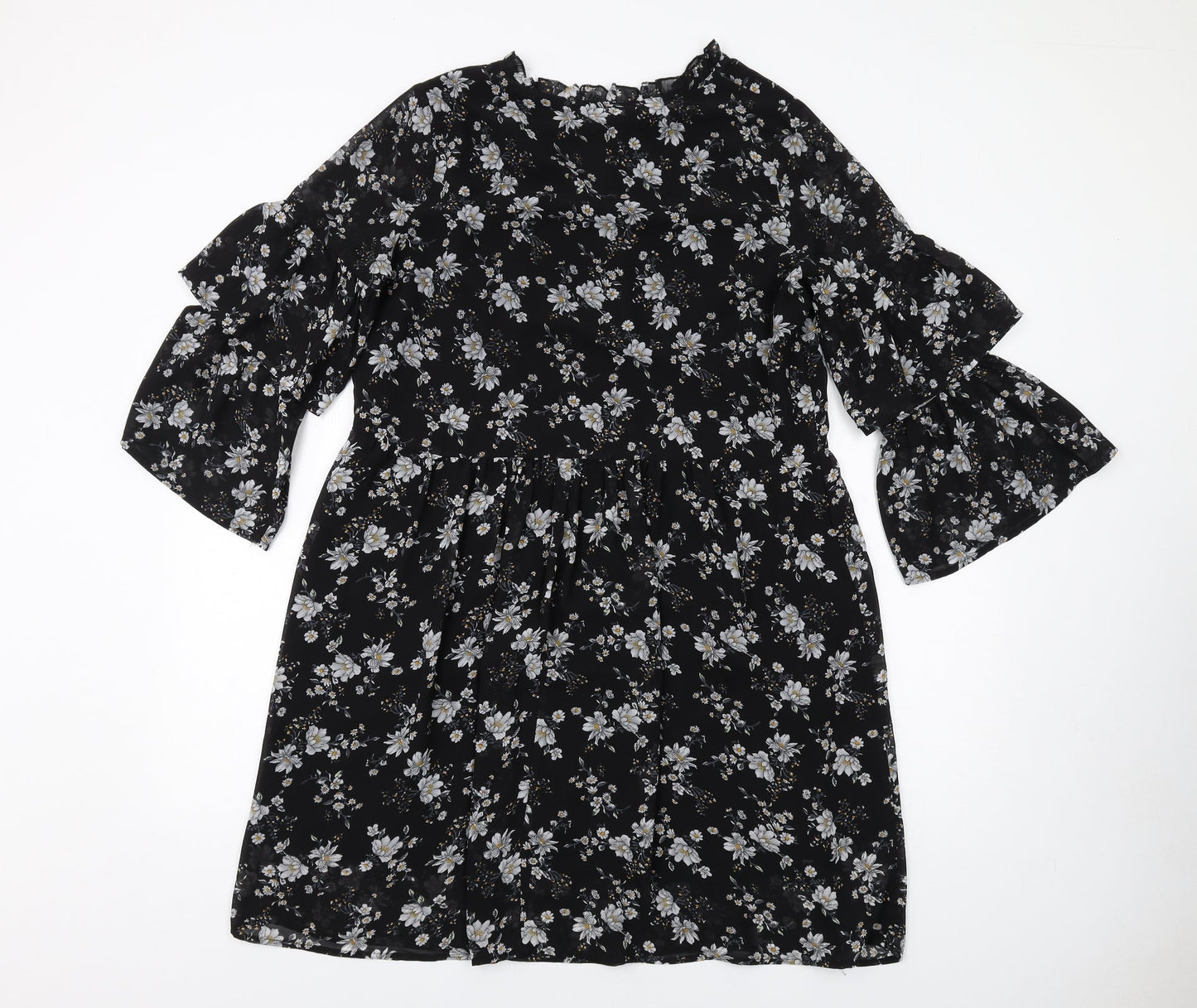 Carry Casual Womens Black Floral Polyester A-Line Size L V-Neck Pullover