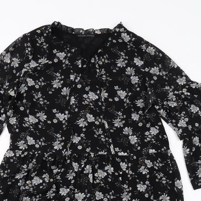 Carry Casual Womens Black Floral Polyester A-Line Size L V-Neck Pullover