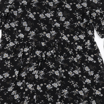 Carry Casual Womens Black Floral Polyester A-Line Size L V-Neck Pullover