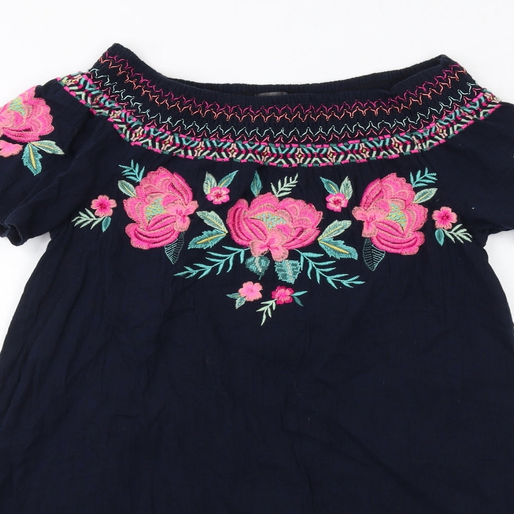 Accessorize Womens Blue Cotton A-Line Size S Off the Shoulder Pullover