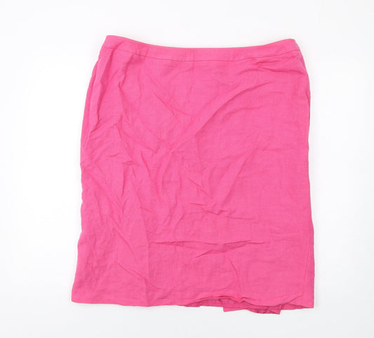 Ann Harvey Womens Pink Linen A-Line Skirt Size 18 Zip