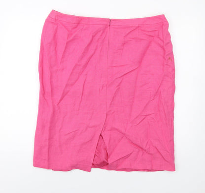 Ann Harvey Womens Pink Linen A-Line Skirt Size 18 Zip