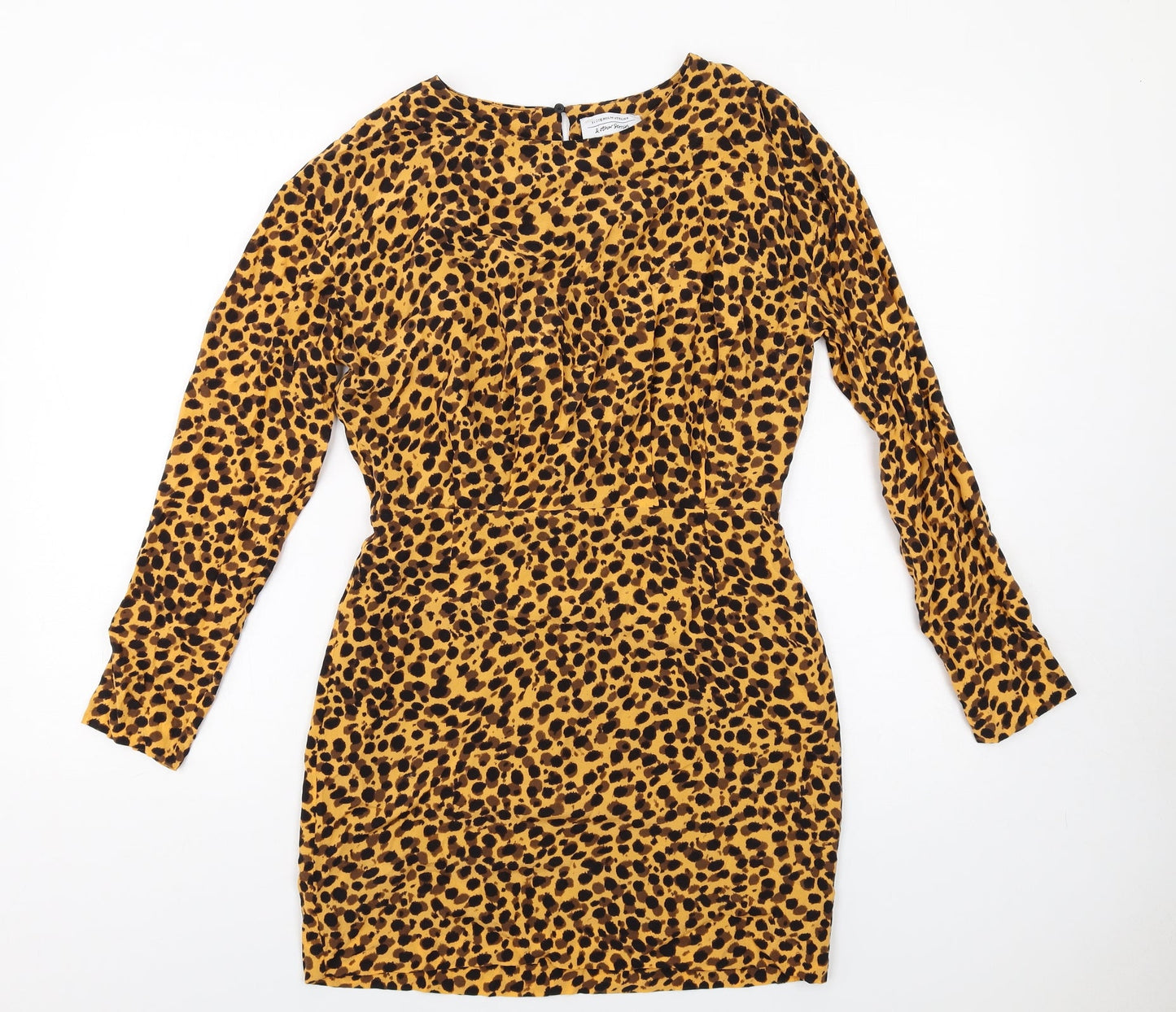 & Other Stories Womens Orange Animal Print Polyester Mini Size 8 Round Neck Zip