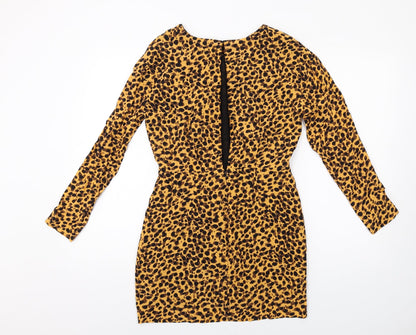 & Other Stories Womens Orange Animal Print Polyester Mini Size 8 Round Neck Zip