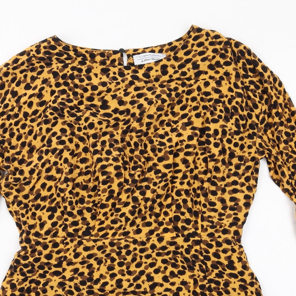 & Other Stories Womens Orange Animal Print Polyester Mini Size 8 Round Neck Zip