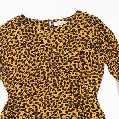 & Other Stories Womens Orange Animal Print Polyester Mini Size 8 Round Neck Zip