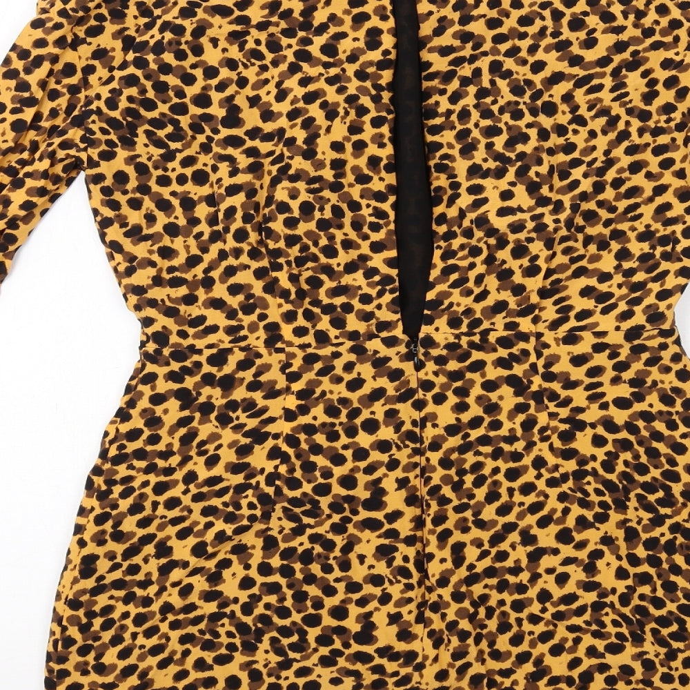 & Other Stories Womens Orange Animal Print Polyester Mini Size 8 Round Neck Zip