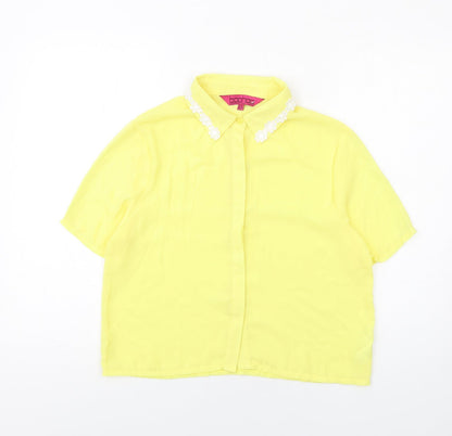Boohoo Womens Yellow Polyester Basic Button-Up Size 10 Collared - Embroidered Collar