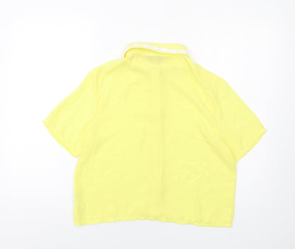 Boohoo Womens Yellow Polyester Basic Button-Up Size 10 Collared - Embroidered Collar