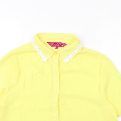 Boohoo Womens Yellow Polyester Basic Button-Up Size 10 Collared - Embroidered Collar