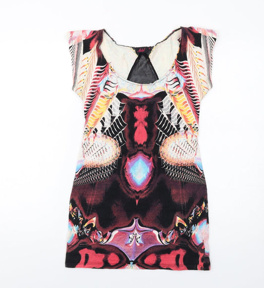 Motel Womens Multicoloured Geometric Cotton Bodycon Size S Scoop Neck Pullover - Mesh Back