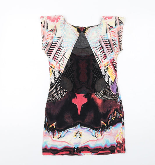 Motel Womens Multicoloured Geometric Cotton Bodycon Size S Scoop Neck Pullover - Mesh Back