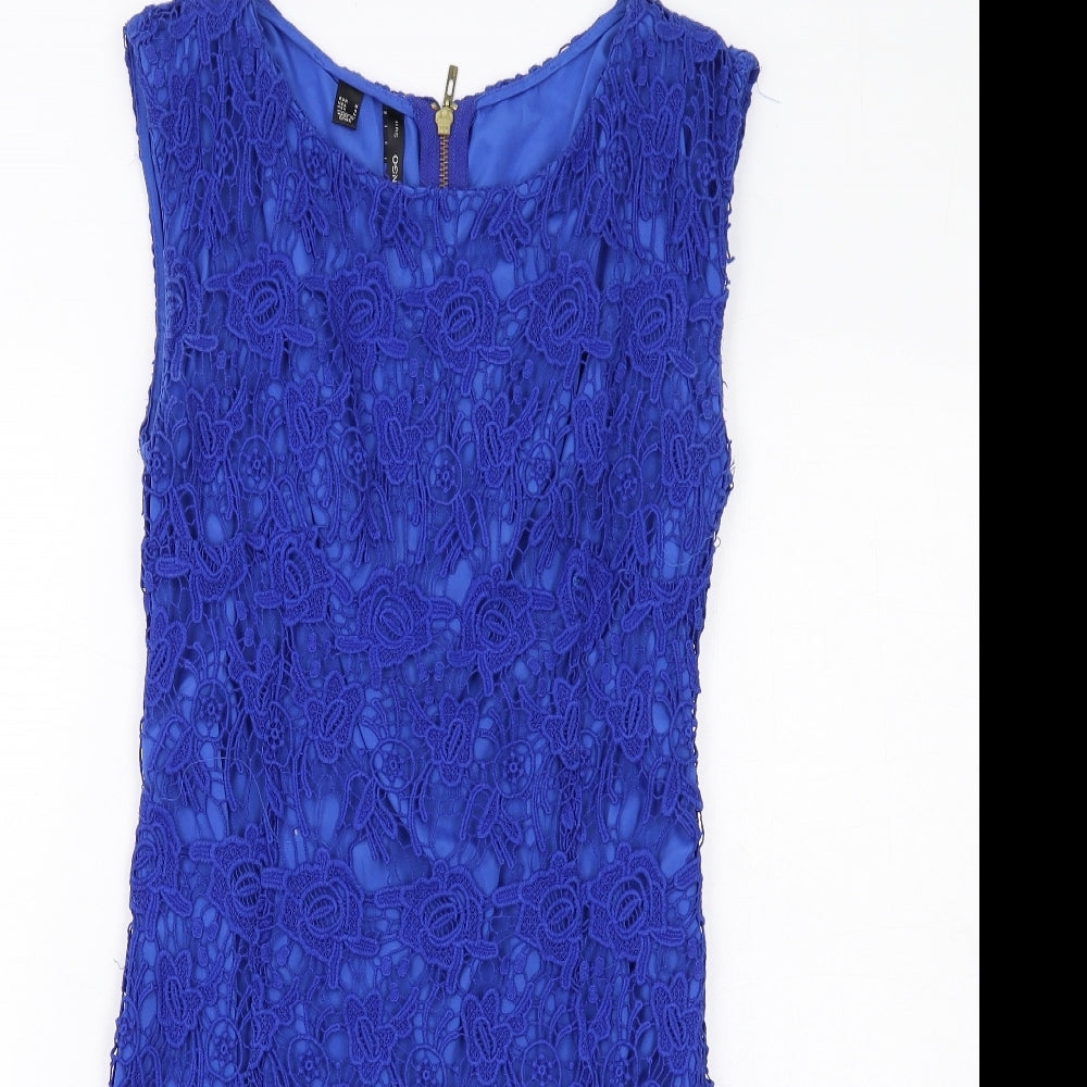 Mango Womens Blue Cotton Ball Gown Size M Scoop Neck Zip