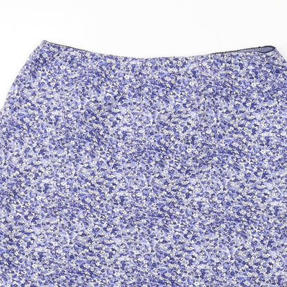 Ozone Womens Blue Floral Viscose A-Line Skirt Size 14