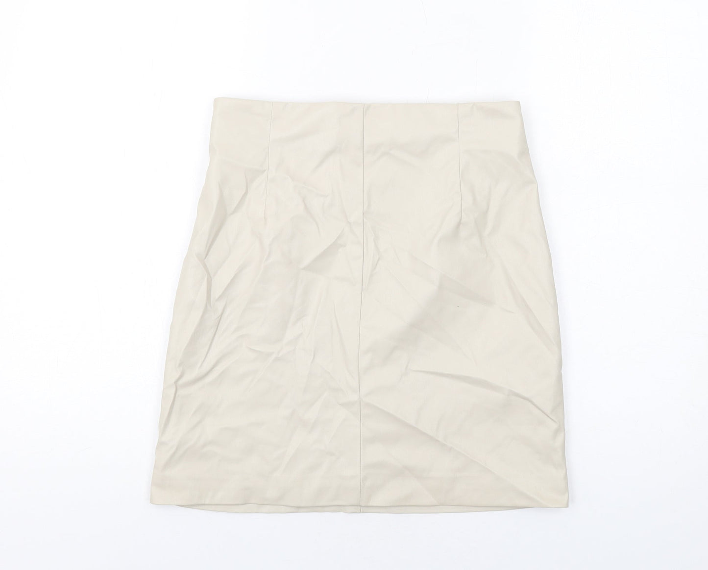H&M Womens Beige Polyester A-Line Skirt Size 10 Zip - Leather Coated