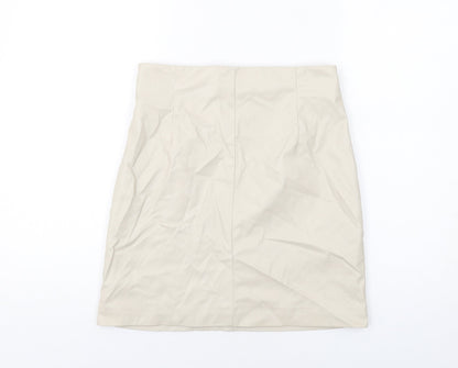 H&M Womens Beige Polyester A-Line Skirt Size 10 Zip - Leather Coated