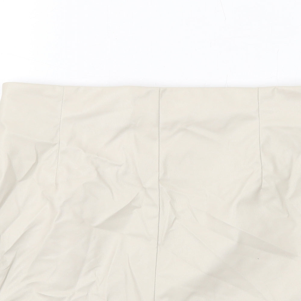 H&M Womens Beige Polyester A-Line Skirt Size 10 Zip - Leather Coated