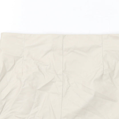 H&M Womens Beige Polyester A-Line Skirt Size 10 Zip - Leather Coated
