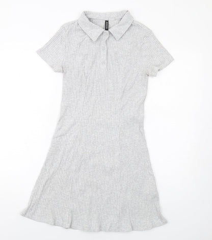 H&M Womens Grey Cotton A-Line Size M Collared Button