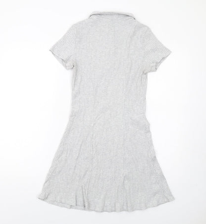 H&M Womens Grey Cotton A-Line Size M Collared Button