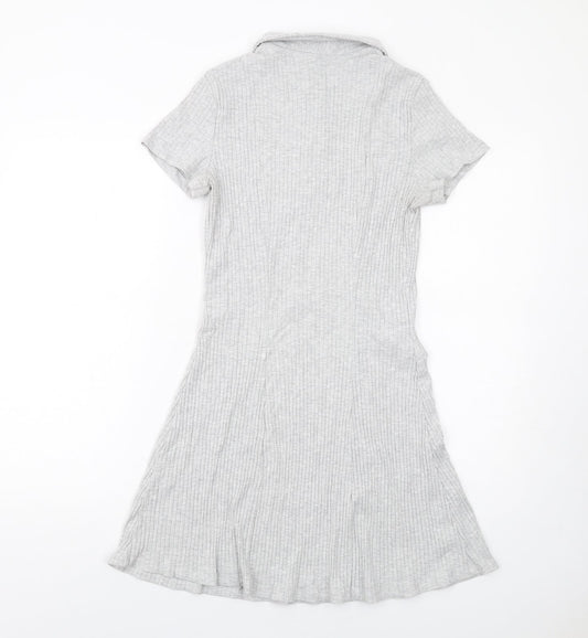 H&M Womens Grey Cotton A-Line Size M Collared Button