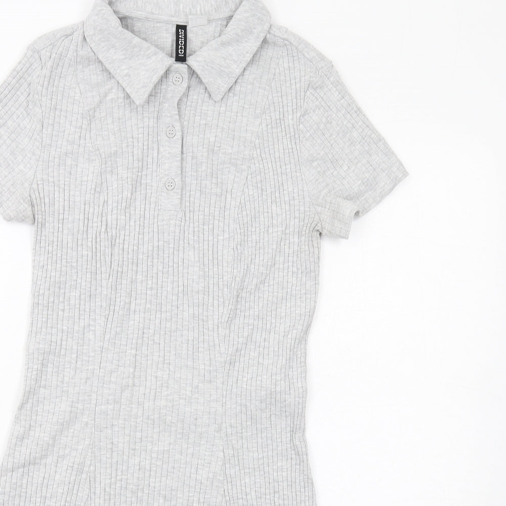 H&M Womens Grey Cotton A-Line Size M Collared Button
