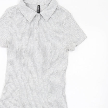 H&M Womens Grey Cotton A-Line Size M Collared Button