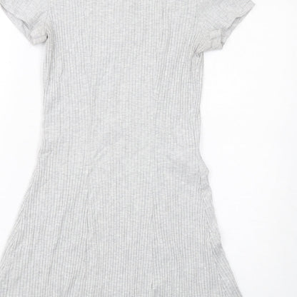 H&M Womens Grey Cotton A-Line Size M Collared Button