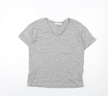 Mango Womens Grey Cotton Basic T-Shirt Size M V-Neck