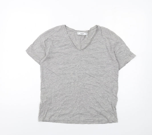 Mango Womens Grey Cotton Basic T-Shirt Size M V-Neck