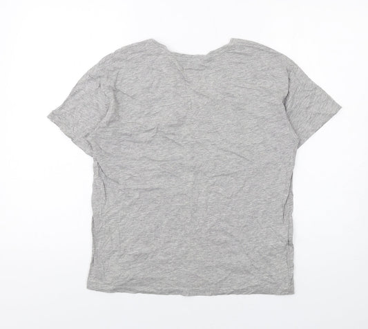 Mango Womens Grey Cotton Basic T-Shirt Size M V-Neck