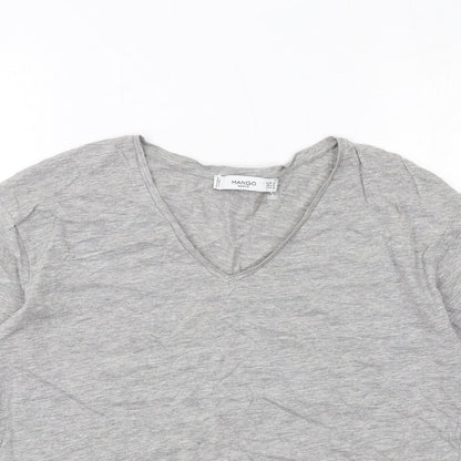 Mango Womens Grey Cotton Basic T-Shirt Size M V-Neck
