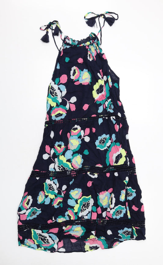 Marks and Spencer Womens Multicoloured Geometric Cotton Ball Gown Size 8 Square Neck Pullover