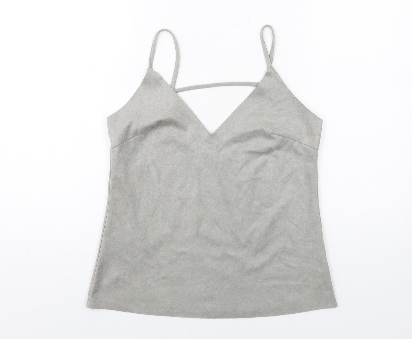 Glamorous Womens Grey Polyester Camisole T-Shirt Size S V-Neck - Suede Style