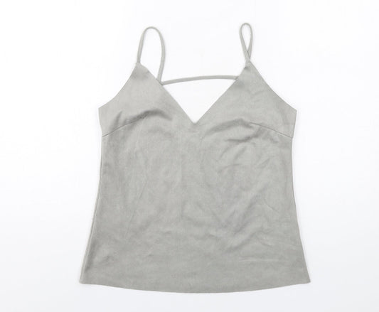 Glamorous Womens Grey Polyester Camisole T-Shirt Size S V-Neck - Suede Style