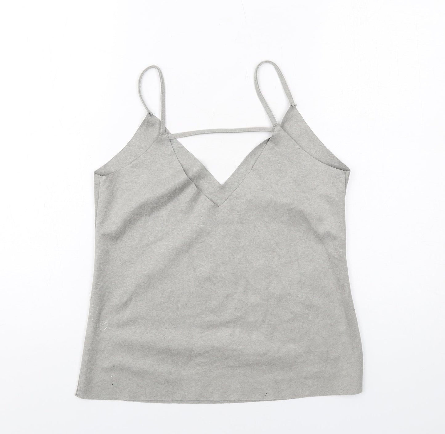Glamorous Womens Grey Polyester Camisole T-Shirt Size S V-Neck - Suede Style