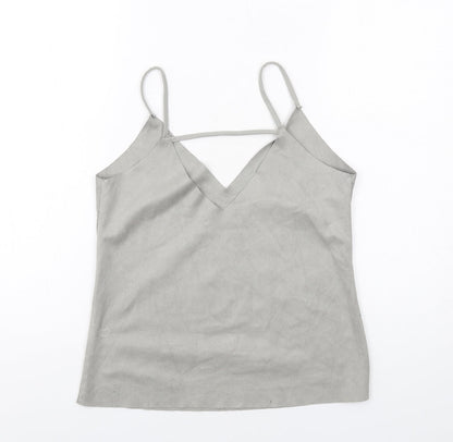 Glamorous Womens Grey Polyester Camisole T-Shirt Size S V-Neck - Suede Style
