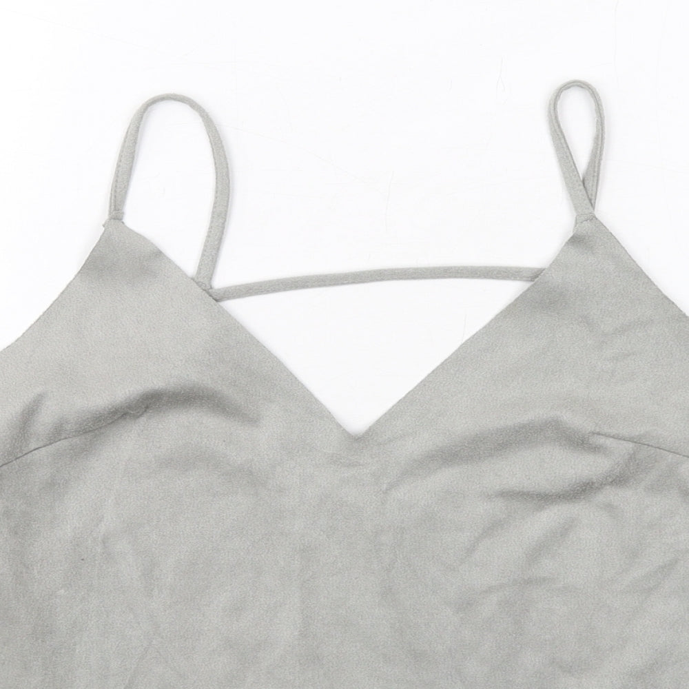 Glamorous Womens Grey Polyester Camisole T-Shirt Size S V-Neck - Suede Style