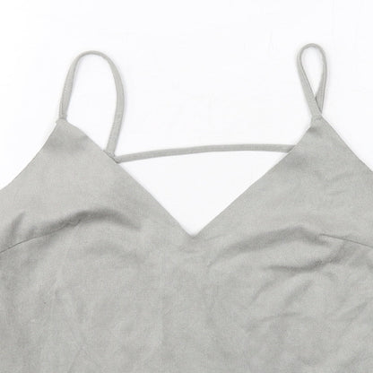 Glamorous Womens Grey Polyester Camisole T-Shirt Size S V-Neck - Suede Style